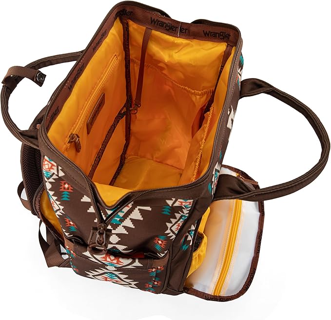 Wrangler Diaper Bag Backpack Aztec Travel Backpack Purses Western Multi-Function Baby Bags for Mom with Waterproof Insulated Pockets