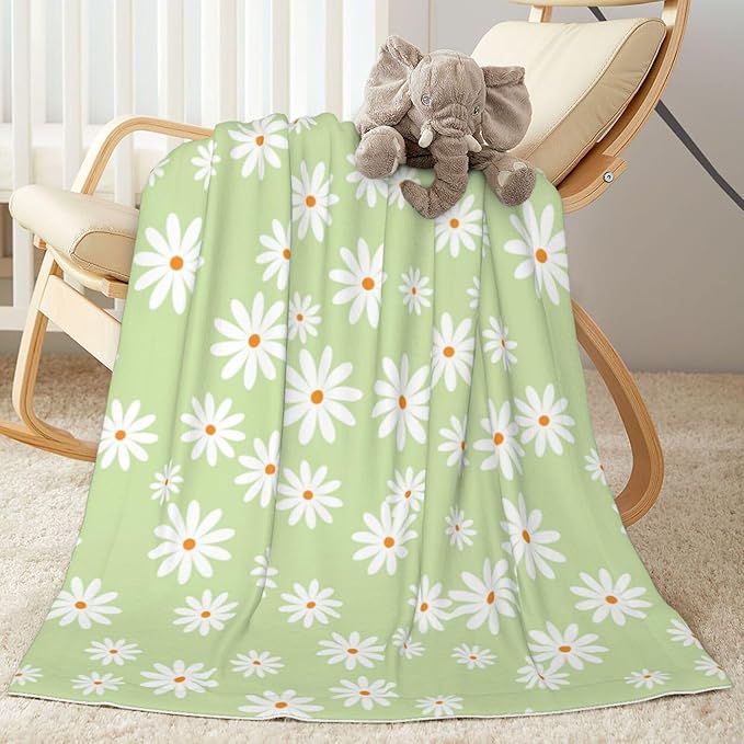 Baby Blanket Little Flower Daisy Green for Boy Girl Newborn 30x40 Inch Toddler Infant Nursery Throw Blankets Double Layer Comfy Soft Plush Stroller Crib Quilt