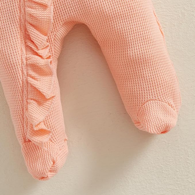 Fanvereka Newborn Infant Baby Girl Fall Outfit Romper 3 6 12 Months Girls Long Sleeve Full Length Zipper Footie Headband