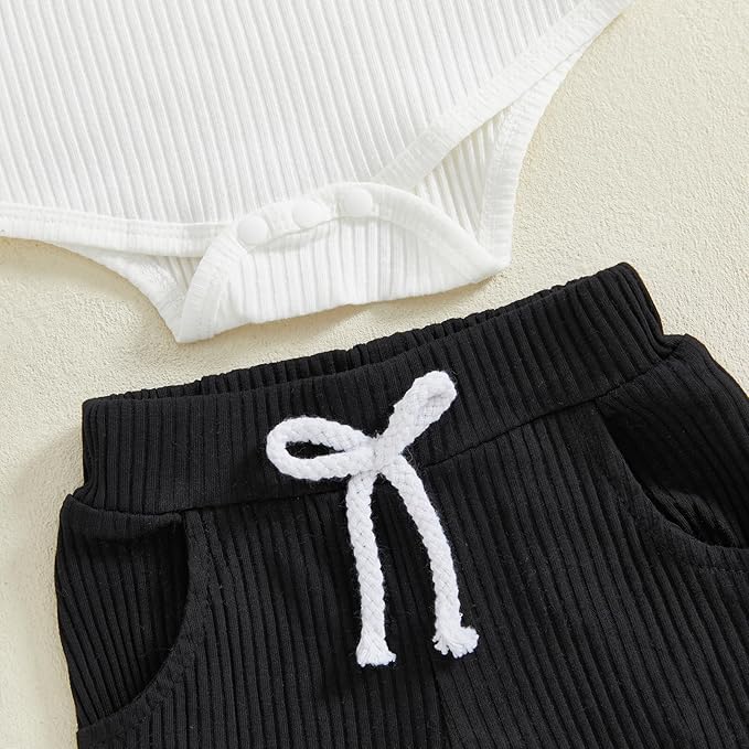 fhutpw Baby Boy Clothes 3 6 12 18 Months Ribbed Knitted Long Sleeve Romper and Pants Sets Newborn Fall Splicing Color Outfits