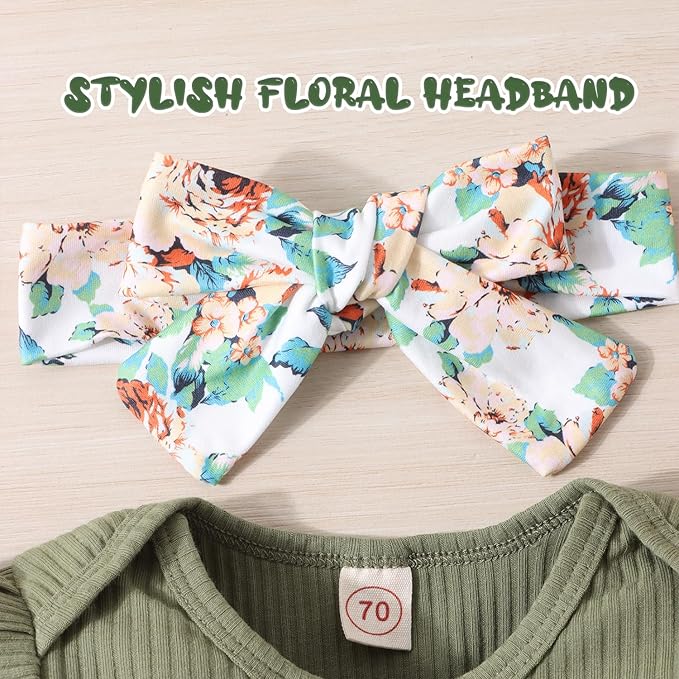 GDTOGRT Baby Girl Clothes Newborn Infant Outfits Ruffle Romper+ Floral Pants + Cute Headband Sets for Girls