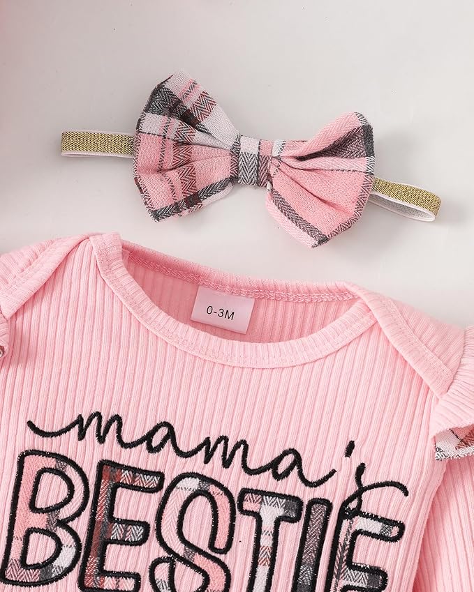 SUNNY PIGGY Baby Girl Clothes Newborn Outfits Infant Ruffle Romper 0-18M Fall Winter Flower Plaid Pants Clothing Set