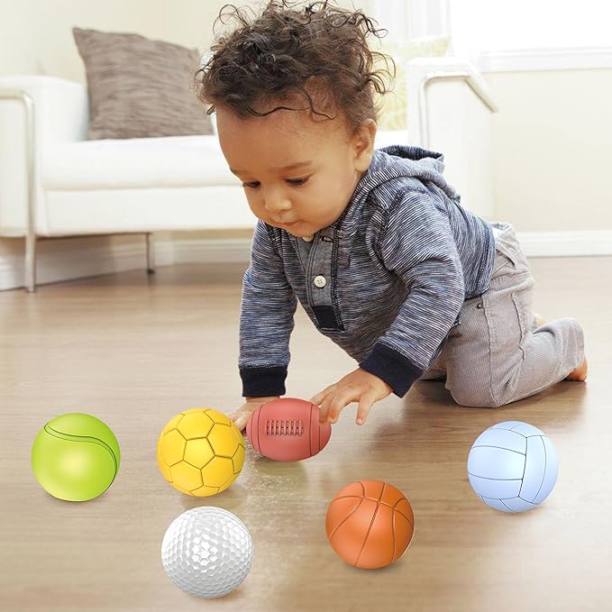 Baby Sensory Balls, Soft Rubber Balls for Toddlers 1-3, Montessori Sensory Bath Toys 6 to 12 Months, Kids Soccer Ball, Sport & Outdoors Baby Ball, 6 Rubber Soft Toys for Kids