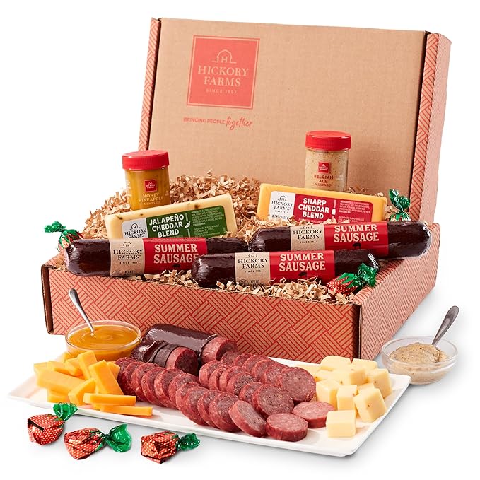 Hickory Farms Savory & Sweet Farmhouse Meat and Cheese Gift Basket (Small) - Box Set | Charcuterie Board Food | Summer Sausage | Father's Day | Mother's Day | Easter | Christmas | Holiday | Housewarming | Gourmet | Sympathy | Care Package