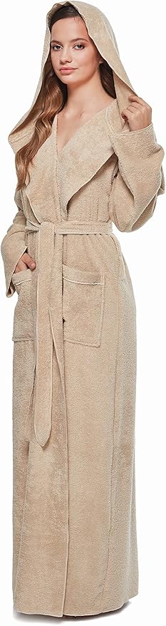 Arus Women's Princess Robe Ankle Long Hooded Lightweight Turkish Cotton Bathrobe
