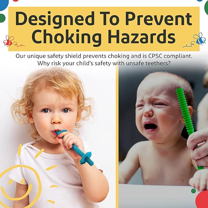 Silicone Baby Teethers 0-6 Months, Textured Baby Teething Toys 3-6 Months, Toddler Molar Teething Relief Sticks, Freezable Chew Straws for Babies 6-12 Month Girl Boy Infant (Spring)