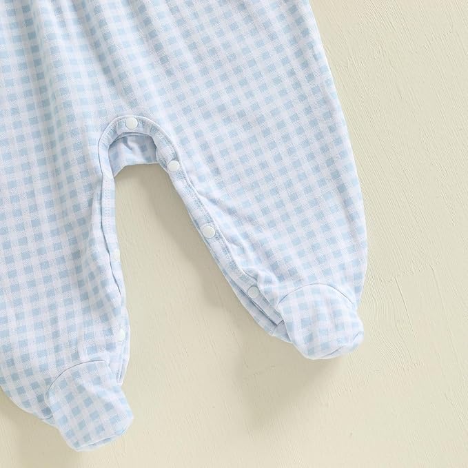 woshilaocai Baby Fall Outfit Boy Girl Plaid Embroidered Collar Romper Footie Infant Halloween Clothes