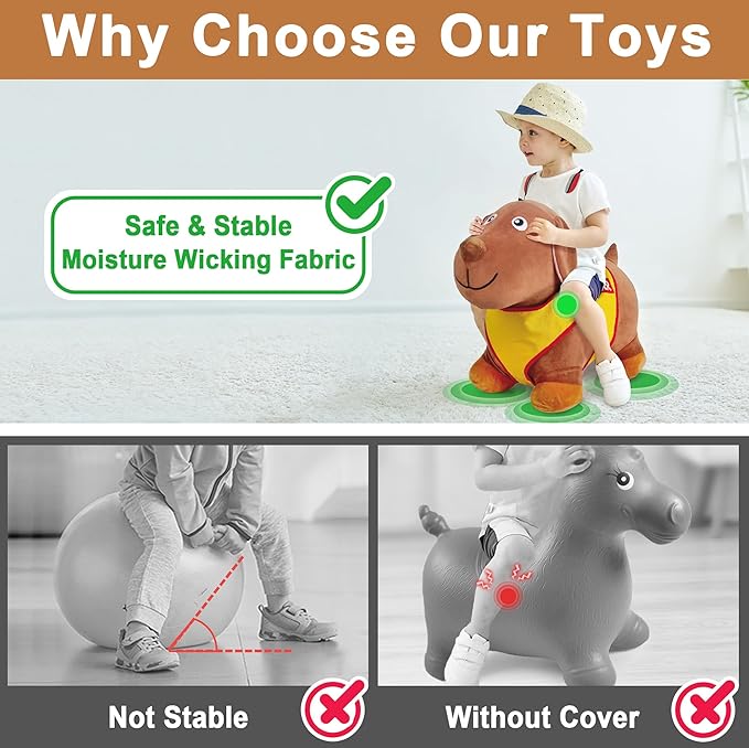 iPlay, iLearn Bouncy Pals Dog Hopping Horse, Plush Inflatable Animal Hopper, Indoor n Outdoor Ride on Jumping Bounce Toys, Birthday Gift for 18 Months 2 3 4 5 Year Old Kids Toddlers Boys Girls