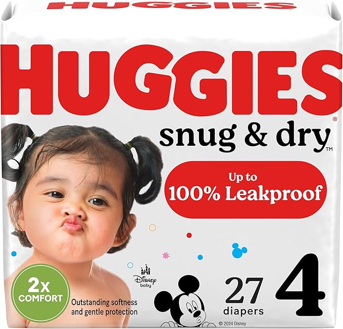 Huggies Size 4 Diapers, Snug & Dry Baby Diapers, Size 4 (22-37 lbs), 27 Count, Packaging May Vary