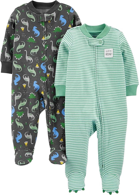 Simple Joys by Carter's Baby Boys' 2-Way Zip Thermal Footed Sleep and Play, Pack of 2