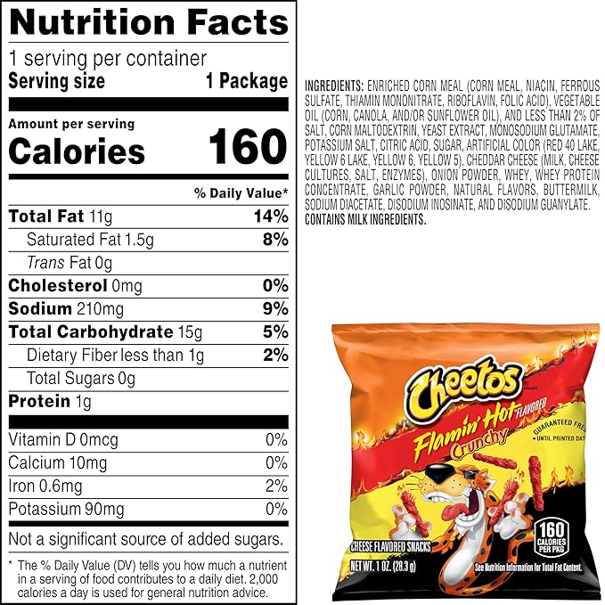 Cheetos Cheese Flavored Snacks, Flamin' Hot Crunchy, 1 Ounce (Pack of 40)