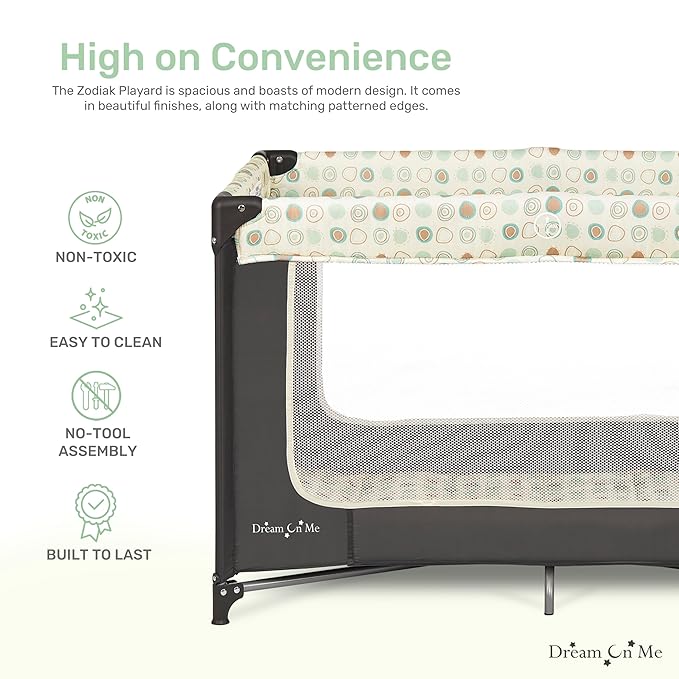 Dream On Me Zodiak Portable Playard in Grey, Lightweight, Packable and Easy Setup Baby Playard, Breathable Mesh Sides and Soft Fabric - Comes with a Removable Padded Mat