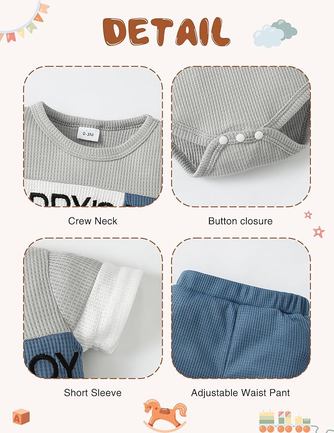 SUNNY PIGGY Baby Boy Clothes Newborn Infant Boys Outfits Romper Hat Pants 3PC Set 0-3 3-6 6-12 12-18 Month Clothing Gift