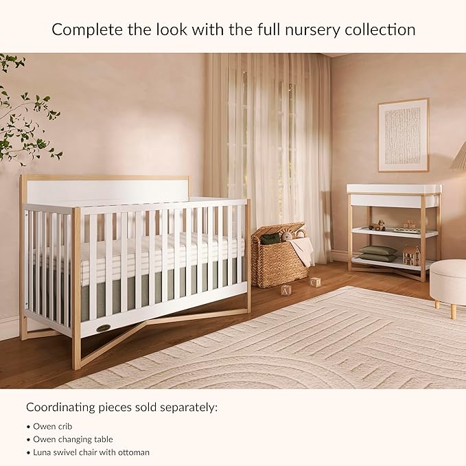 Dream On Me Owen 5-in-1 Convertible Full-Size Baby Crib in Vintage White Oak, GreenGuard Gold & JPMA, Converts to Toddler, Day, & Full-Size Bed Non-Toxic Paint, Safe Sleep Environment