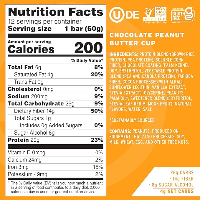 No Cow High Protein Bars, Chocolate Peanut Butter Cup - Healthy Snacks, 20g Vegan Protein, High Fiber, Low Sugar, Keto Friendly, Dairy & Gluten Free (12 Count)