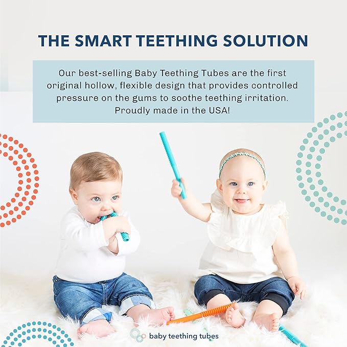 Baby Teething Tubes - Made in The USA Baby Teething Toys - Soft & Durable Infant Toys and Toddler Silicone Teether - 7 Inches, Ivory - Baby Must Haves for Teething Relief - Food Safe & Easy to Clean
