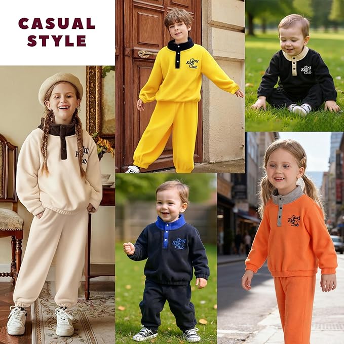 YOUNGER TREE Toddler Boy Girl Clothes Fleece Fall Winter Outfit Baby Long Sleeve Button Sweatshirt and Pants Sweatsuits Set