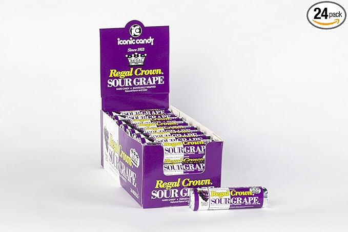 Regal Crown Sour Grape Candy Rolls | Traditional Sour Grapes Candy | Tart and Tangy Old Fashioned Sour Grape Hard Candy Brought To You By Iconic Candy | 24 Count