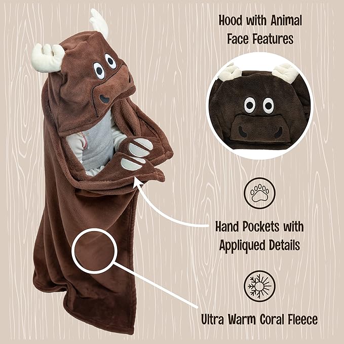 Lazy One Wearable Hooded Blanket for Kids, Animal Hooded Blanket (Moose)