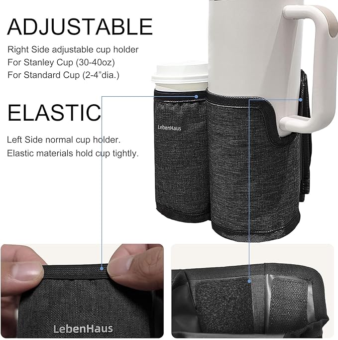 2 in 1 Luggage Cup Holder for Suitcase|Airplane Tray Table Carry on Hands Free Drink Carrier for Stanley Tumblers Coffee Beverage Organizer Gifts for Travelers (Black)