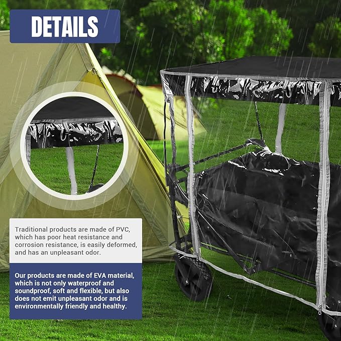 LOSCHEN Wagon Rain Wind Cover for Outdoor Garden Camping Picnic Wagon Stroller Waterproof,Folding Trolley Cart Accessories, EVA Material(Cart Not Included)