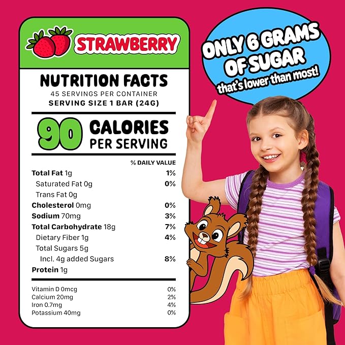 Snakkidz Organic Chewy Granola Bar, Allergen Free, Made with Avocado Oil, Low Sugar (45 Bars, Strawberry)