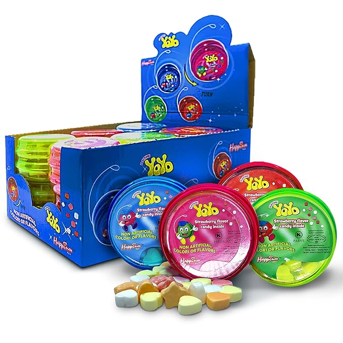 Happiness USA YoYo FIlled with Strawberry Hard Candy Pack of 12 | Novelty Toy & Individually Wrapped Candy Variety Pack | No Artificial Color or Flavor Prizes for Kids | Kosher Birthday Party Favors