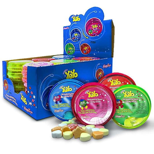 Happiness USA YoYo FIlled with Strawberry Hard Candy Pack of 12 | Novelty Toy & Individually Wrapped Candy Variety Pack | No Artificial Color or Flavor Prizes for Kids | Kosher Birthday Party Favors