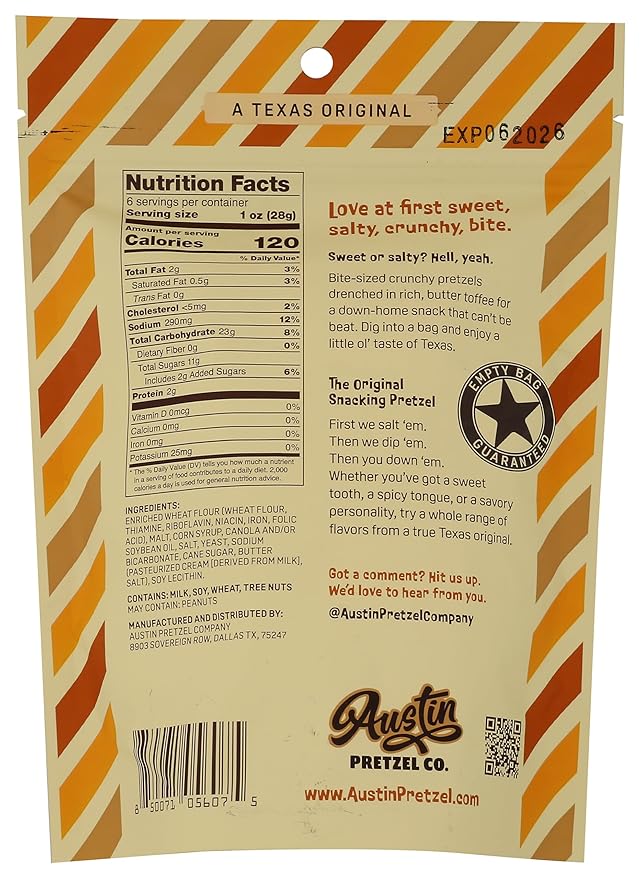 Lonestar Original Sweet & Salty Toffee Pretzels – 6 Oz Bite-Sized Crunchy Snacks Coated in Rich Buttery Toffee & Sea Salt – Texas-Style Bold Flavor, Perfect for Anytime Snacking