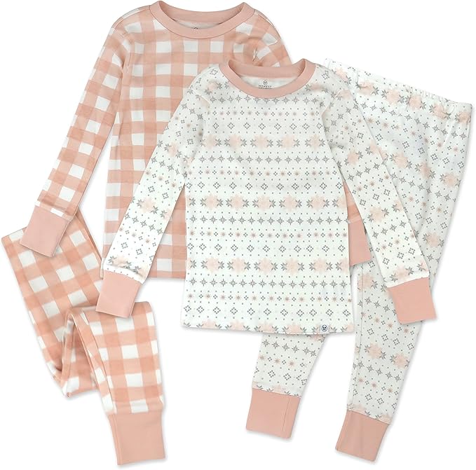HonestBaby 4 Piece Pajamas Sleepwear Pjs 100% Organic Cotton for Infant Baby and Toddler Boys, Girls, Unisex