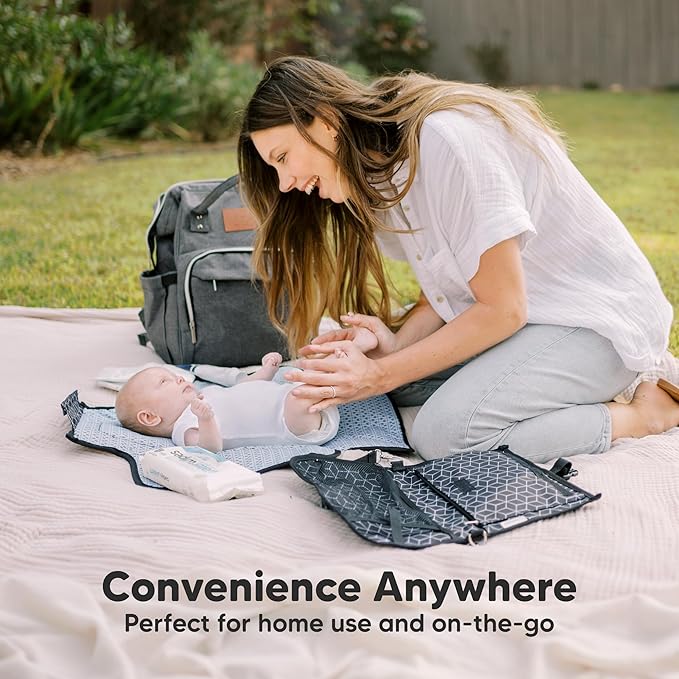 KeaBabies Portable Diaper Changing Pad - Large Waterproof Baby Changing Mat, Compact Travel Diaper Clutch, Functional Pockets Fit Newborn Essentials, Wipeable & Padded Baby Changer (Woodland)