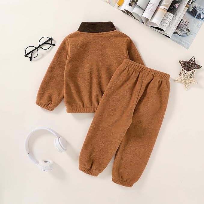 YOUNGER TREE Toddler Boy Girl Clothes Fleece Fall Winter Outfit Baby Long Sleeve Button Sweatshirt and Pants Sweatsuits Set
