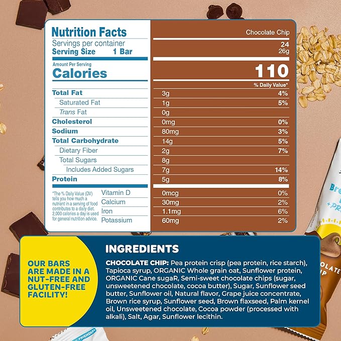 Blake's Seed Based Breakfast Bars with Protein — Chocolate Chip (24 Count), 5g Clean Plant-Based Protein, Gluten Free, Nut Free, Dairy Free & Vegan, Healthy Snacks for Kids or Adults, School Safe