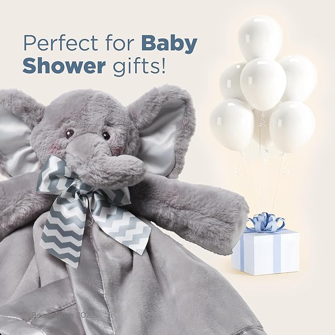 Bearington Baby Lil' Spout Snuggler, 15 Inch Gray Elephant Plush Stuffed Animal Security Blanket Lovey for Babies