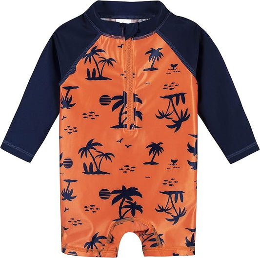 Gerber Boys' Toddler Long Sleeve One Piece Sun Protection Rashguard Swimsuit