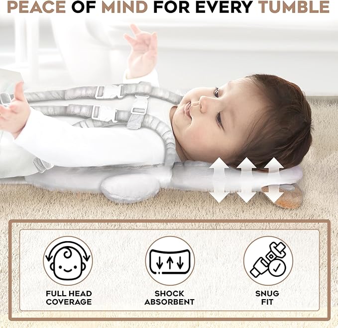 Little Family Baby Head Protector Backpack, Non-Toxic Hypoallergenic Toddler Backpack Head Protection, Full Head Coverage, Head Protection for Falling, Secure, Durable, Bear (Grey)