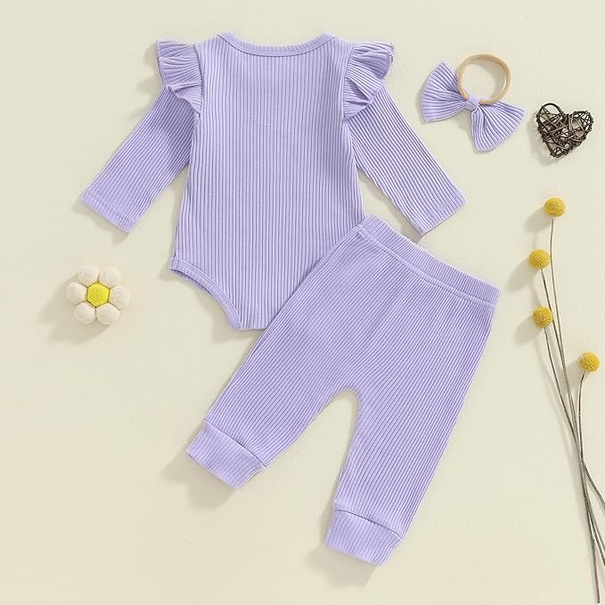 Tsnbre Newborn Baby Girl Outfits Daddys Girls Ruffle Long Sleeve Romper Top Pants Headband Infant Fall Winter Clothes
