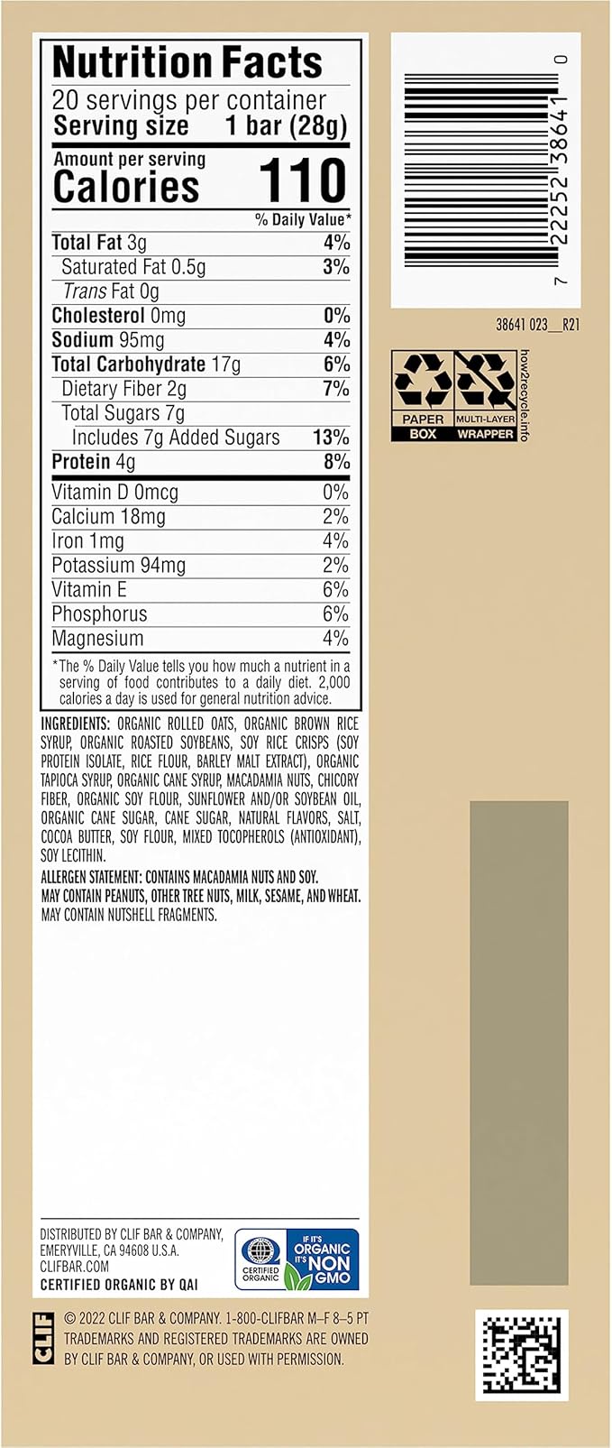 CLIF BAR Minis - White Chocolate Macadamia Nut Flavor - Made with Organic Oats - 4g Protein - Non-GMO - Plant Based - Snack-Size Energy Bars - 0.99 oz. (20 Pack)