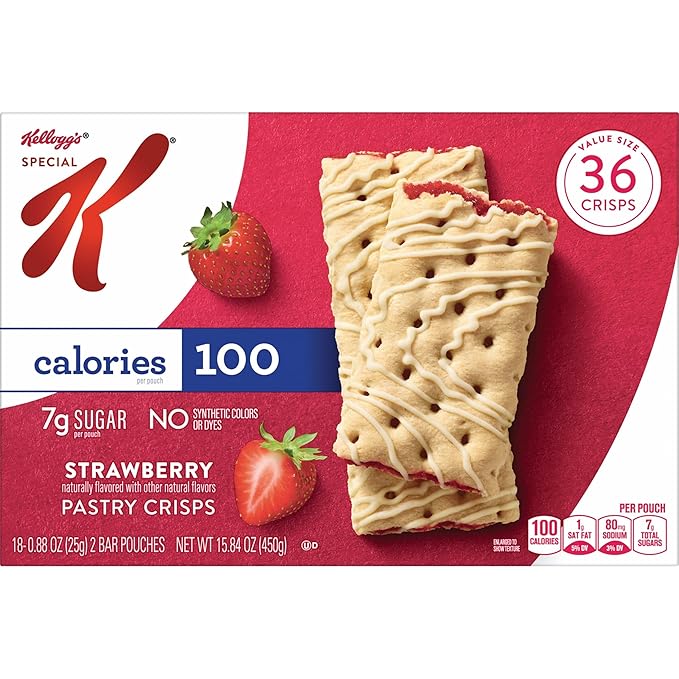 Special K Bar Pastry Crisps, 100 Calories, Breakfast Bars, Value Size, Strawberry, 15.84oz Box (36 Crisps)