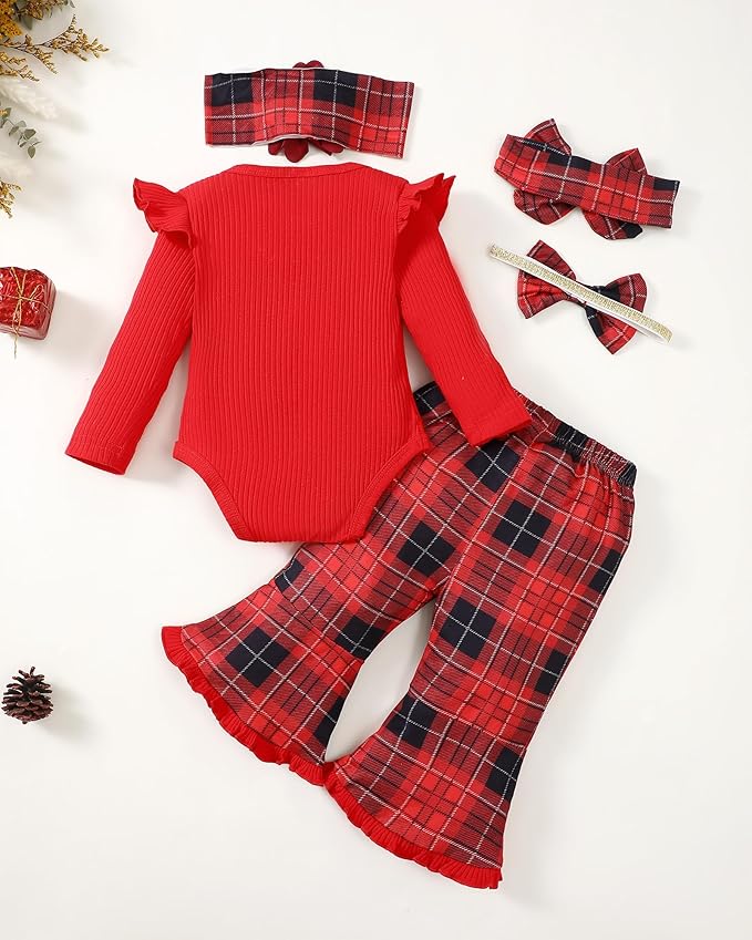 SUNNY PIGGY Newborn Baby Girl Clothes Infant Outfits Romper Floral Fall Outfit Bell Bottoms Pant Sets Hat Headband Flowerpant