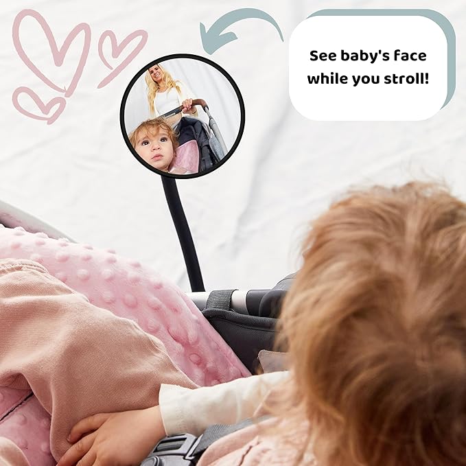Stroller Mirror Upgraded Version 2.0- See Baby’s Face on Walks. Rear View Mirror for Prams and Strollers. Universal Stroller Accessory for Safety and Connection.
