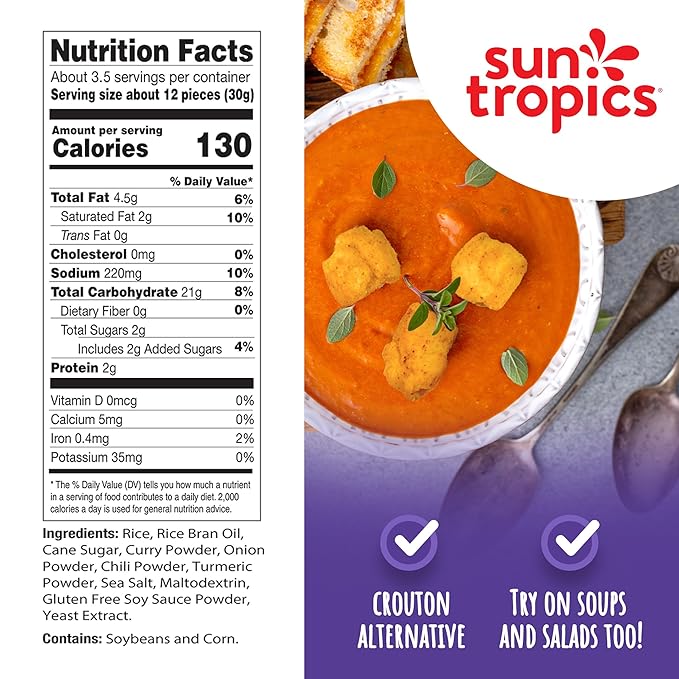 Sun Tropics Mochi Snack Bites, Golden Curry Flavor- 3.5 oz (6 Pack) | Crispy Crunchy Mochi Bites, Rice Nuggets | Mochi Puff Rice Crackers- Gluten Free & Dairy Free- No MSG Added | Asian Rice Snacks