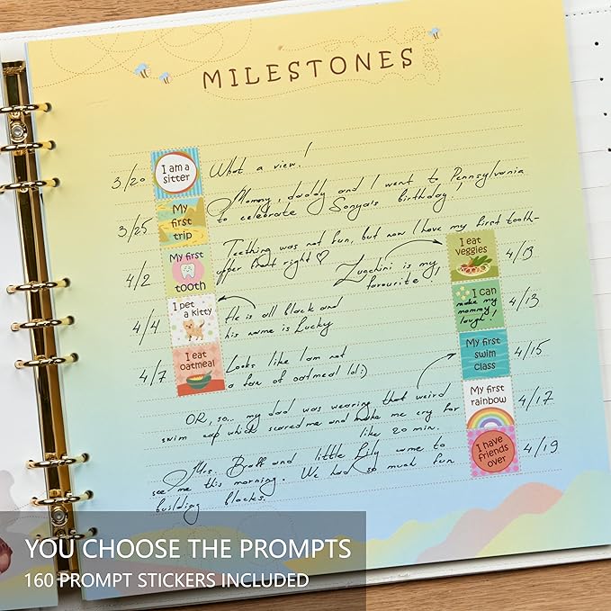 Leather-Bound Baby Memory Book Boy Girl - Beautiful Baby Scrapbook Album with Monthly Milestone Stickers | Loose-Leaf Elephant Baby Book Memory Keepsake Journal for Newborns