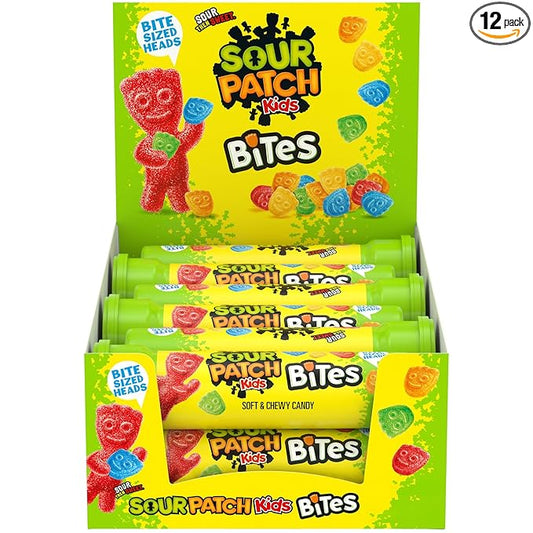 SOUR PATCH KIDS Bites Soft & Chewy Candy, 12-1.8 oz Tubes