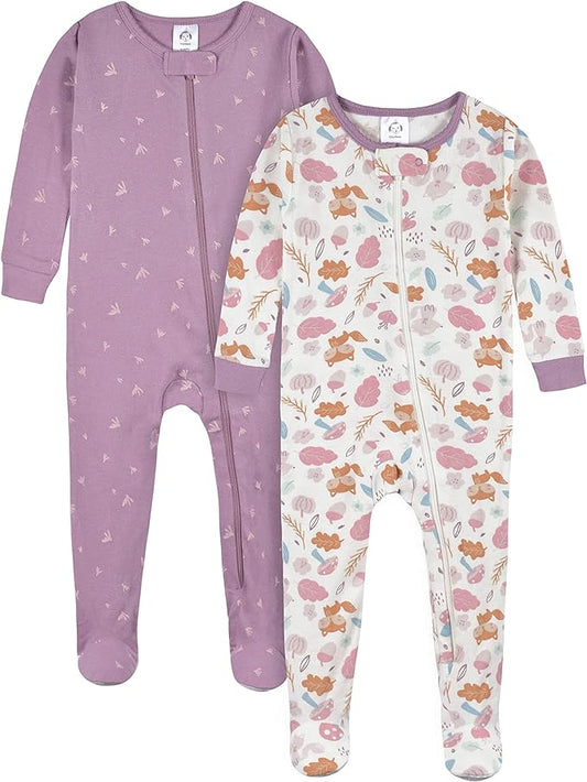 Gerber Baby Girls' 2-Pack Footed Pajamas