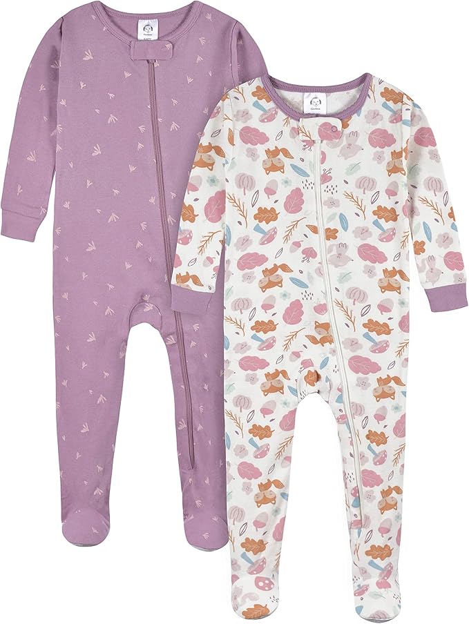 Gerber Baby Girls' 2-Pack Footed Pajamas