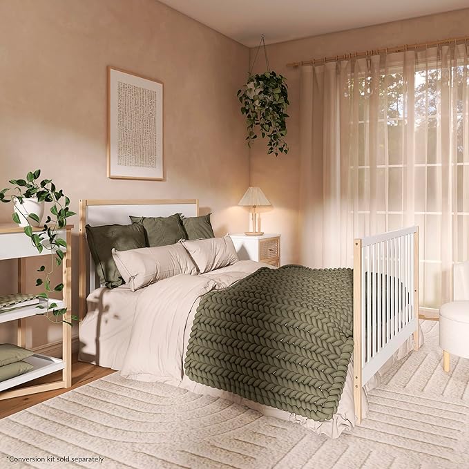 Dream On Me Owen 5-in-1 Convertible Full-Size Baby Crib in Vintage White Oak, GreenGuard Gold & JPMA, Converts to Toddler, Day, & Full-Size Bed Non-Toxic Paint, Safe Sleep Environment