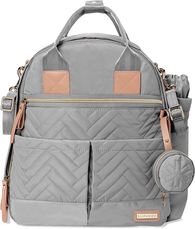 Skip Hop Diaper Bag Backpack: Suite 6-in-1 Diaper Backpack Set, Multi-Function Baby Travel Bag with Changing Pad, Stroller Straps, Bottle Bag and Pacifier Pocket, Dove Grey
