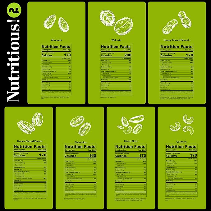 NUT CRAVINGS - Mixed Nuts Gift Basket + Green Ribbon (7 Assortments, 1 LB) Food Arrangement, Healthy Snack Care Package, Food Assortments