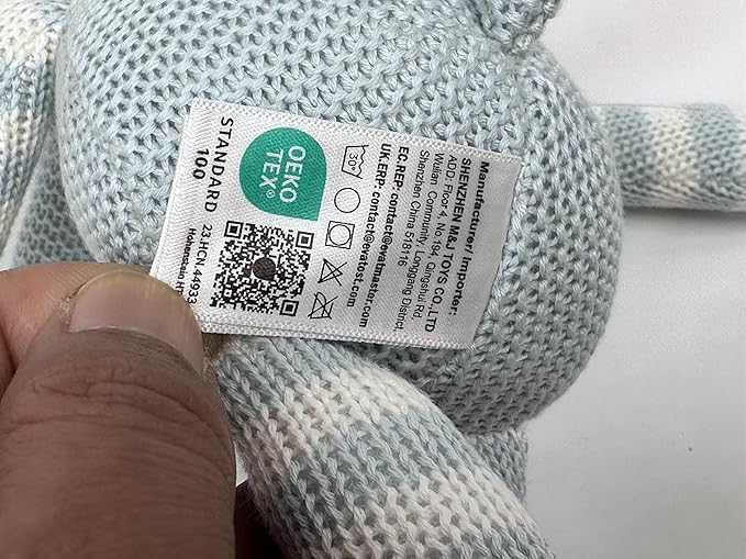 100% Organic Cotton Baby Elephant Stuffed Animal 7.1" | Blue Soft Toy for Newborn